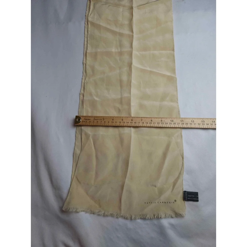 Hattie Carnegie Vintage Cream Silk Fringe Scarf Rectangular Wrap Accessory